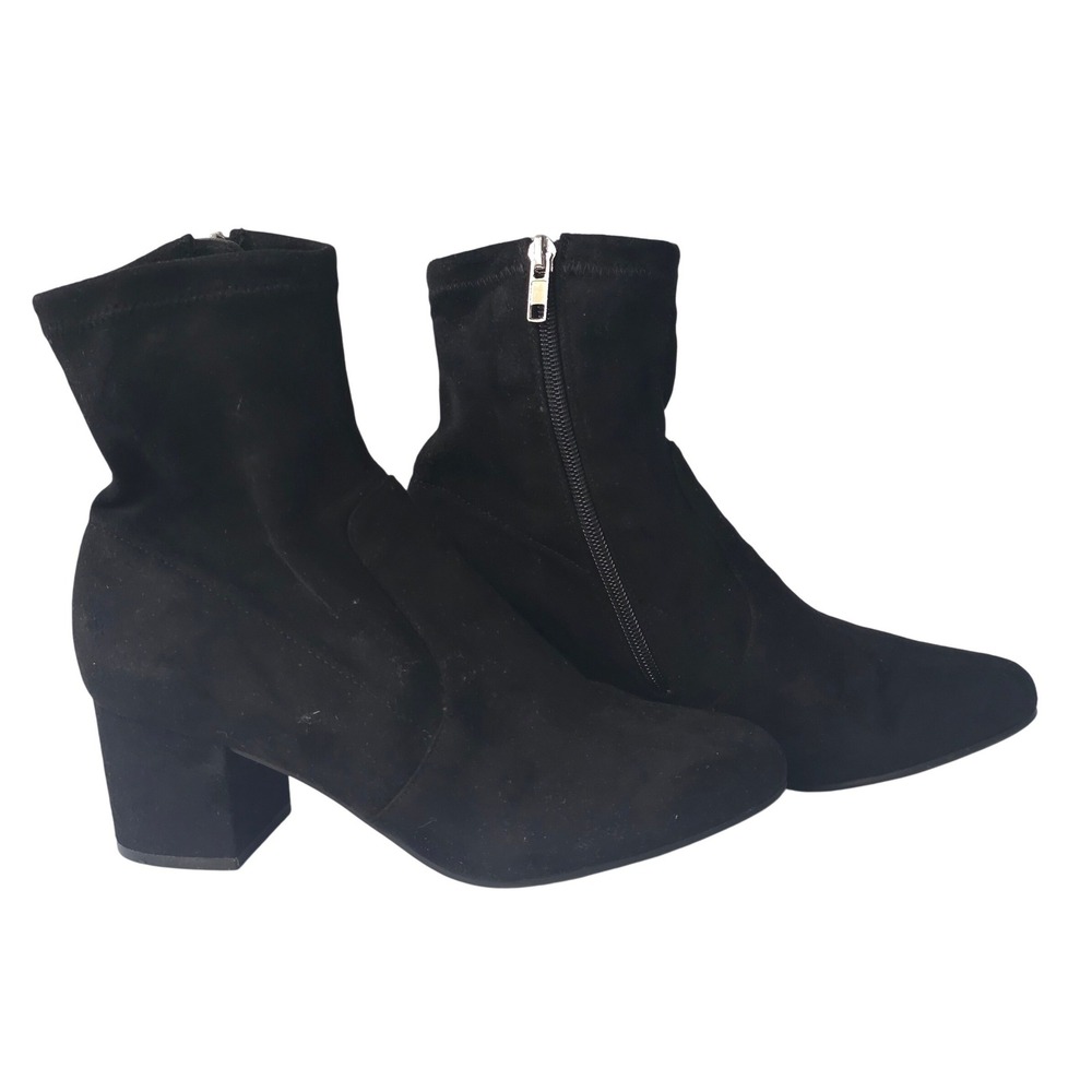 Steve Madden Emina Black Faux Suede Sock Ankle Boots Block Heel Round Toe‎ 8.5M